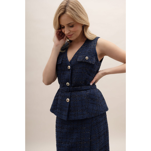 Granatowa, elegancka kamizelka damska GARIBALDI