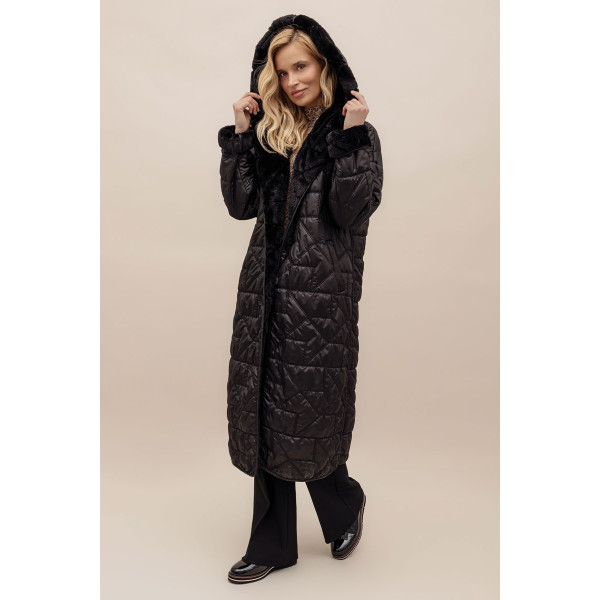 Czarny, długi płaszcz damski PERUGIA