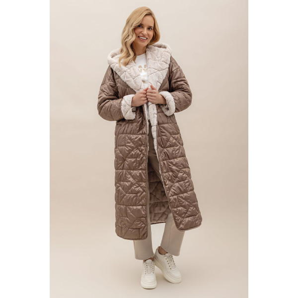 Długi płaszcz damski w kolorze cappucino PERUGIA