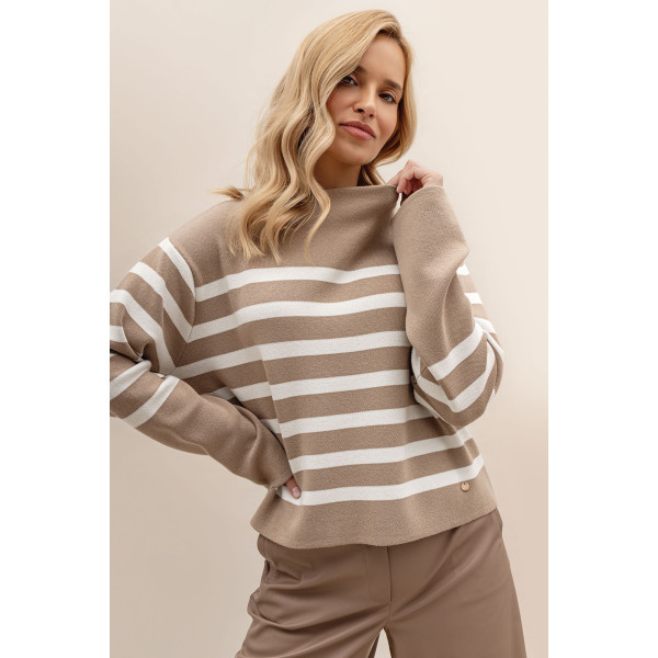 Luźny sweter w pasy w kolorze cappucino SEGNI
