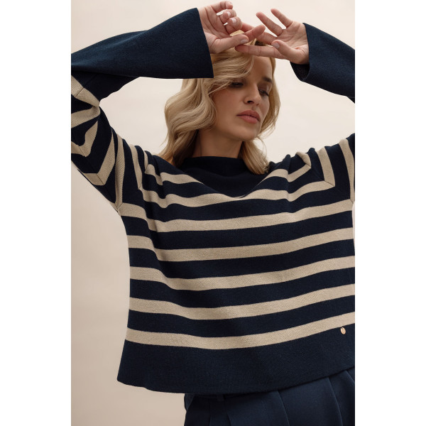Granatowy sweter w pasy SEGNI