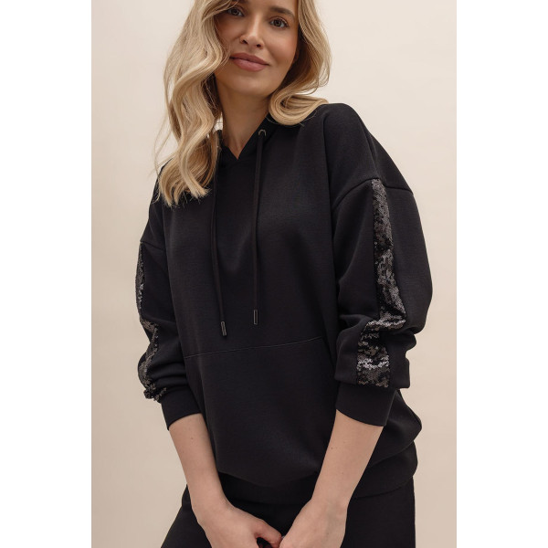 Czarna, luźna bluza z cekinami VIGO
