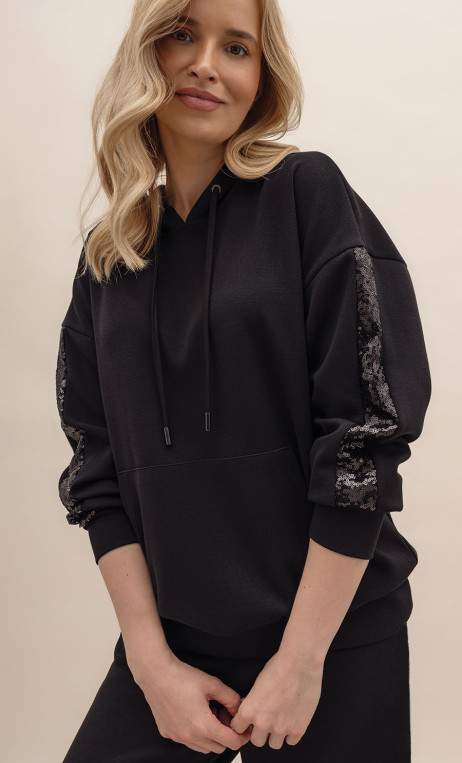 Czarna, luźna bluza z cekinami VIGO