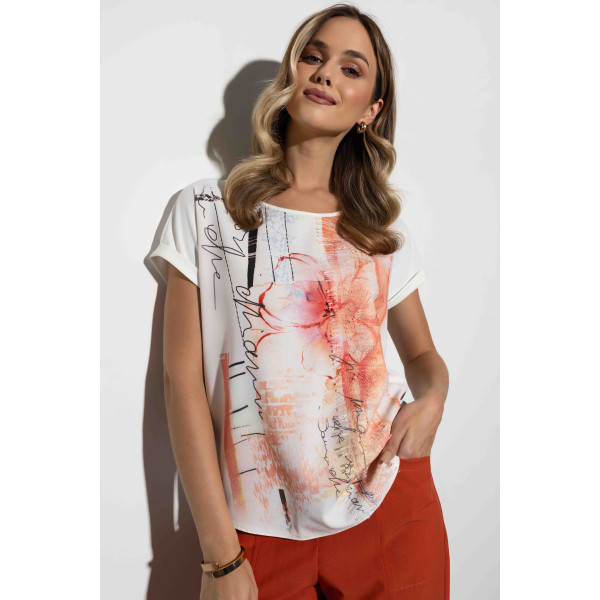 Kremowa, luźna bluzka z nadrukiem BALOU