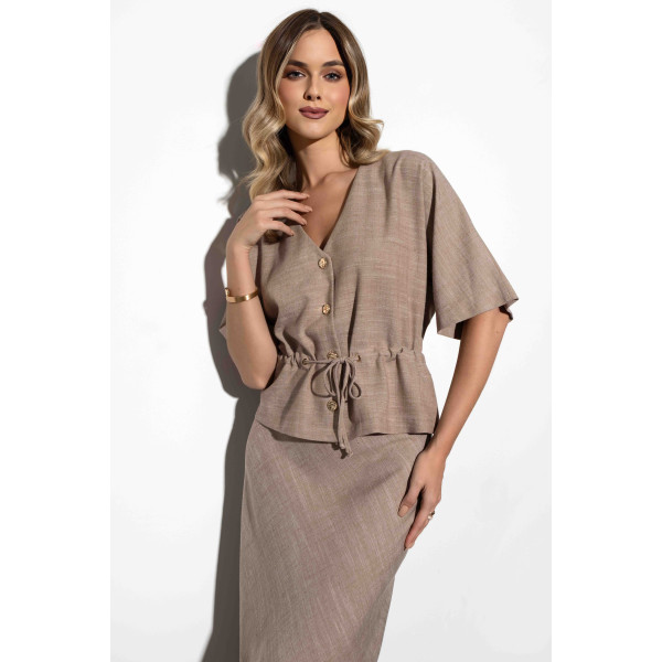 Beżowa, rozpinana bluzka damska JAMMY