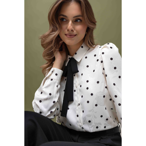 Elegancka koszula damska w groszki z czarną krawatką