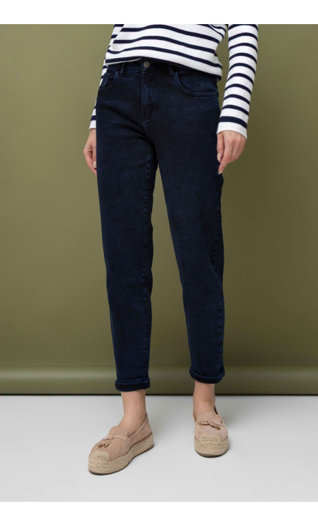 Granatowe jeansy damskie typu MUM FIT