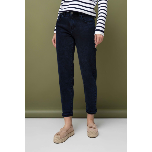 Granatowe jeansy damskie typu MUM FIT
