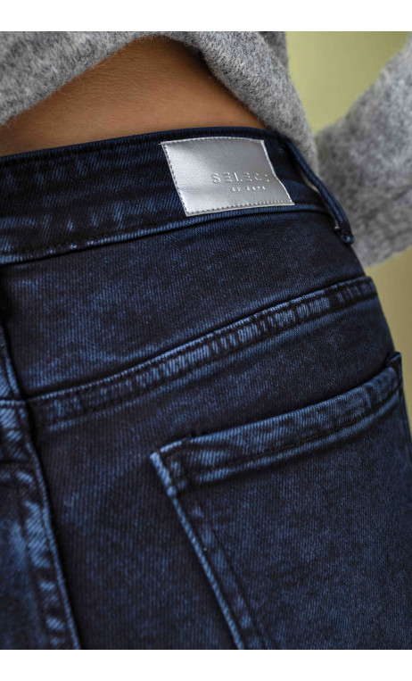 Granatowe jeansy damskie typu MUM FIT