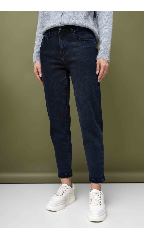Granatowe jeansy damskie typu MUM FIT