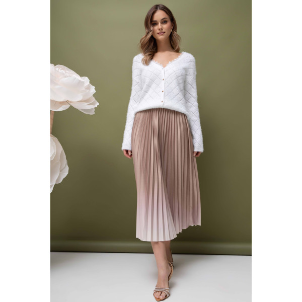 Plisowana spódnica damska z kolorze beżowym z efektem cieniowania
