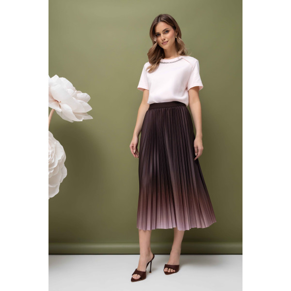 Efektowna, plisowana spódnica damska z kolorze brązowym z efektem cieniowania