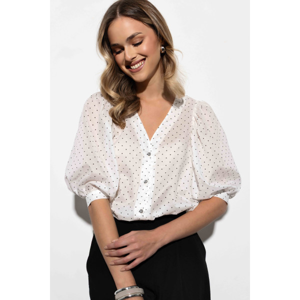 Biała, luźna koszula w kropki CELESTRIA