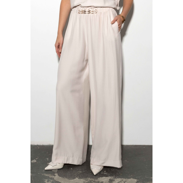 Jasnobeżowe, luźne spodnie damskie BOBBY