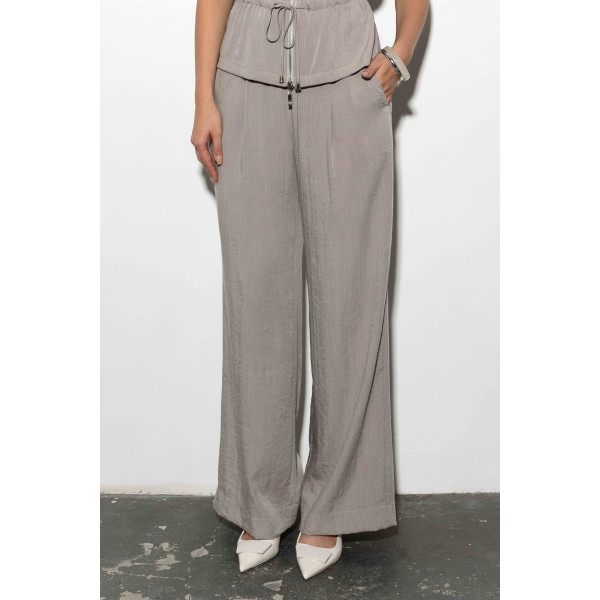 Szare, luźne spodnie wykonane z wiskozowej tkaniny SNOOPY