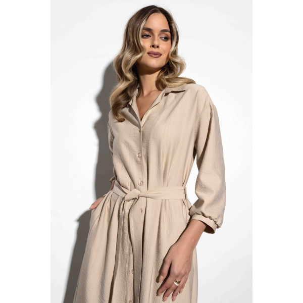 Beżowa, wiskozowa sukienka o fasonie szmizjerki RUTH