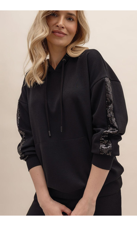 Czarna, luźna bluza z cekinami VIGO