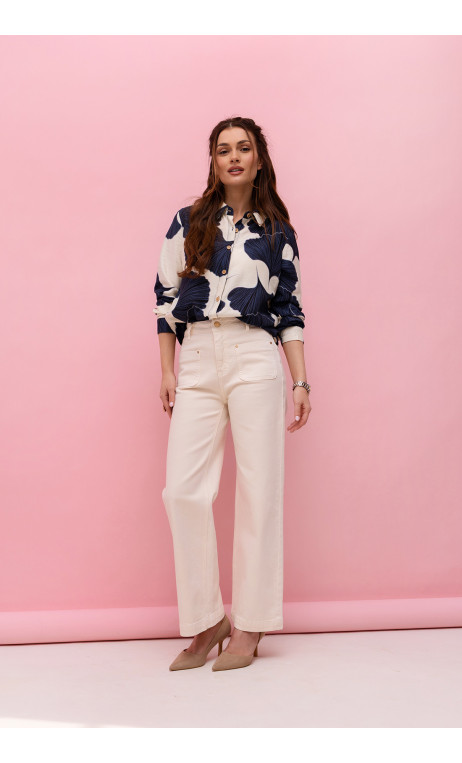 Wygodna koszula w kremowo-granatowy wzór CLAIRE