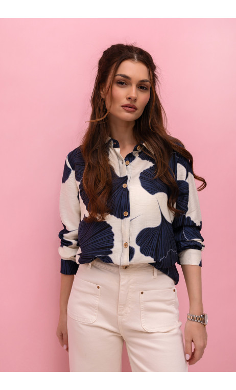 Wygodna koszula w kremowo-granatowy wzór CLAIRE