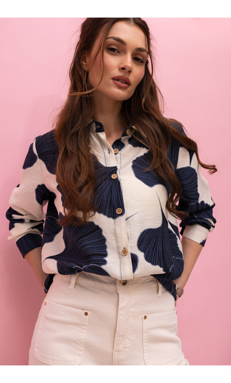 Wygodna koszula w kremowo-granatowy wzór CLAIRE