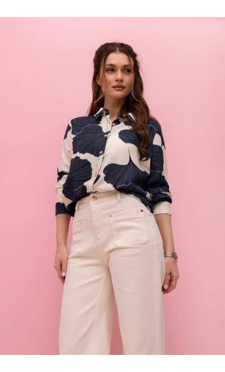 Wygodna koszula w kremowo-granatowy wzór CLAIRE