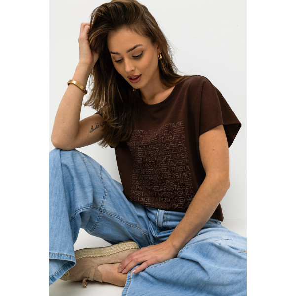 Dzianinowa bluzka w modnym odcieniu czekolady MERINGA