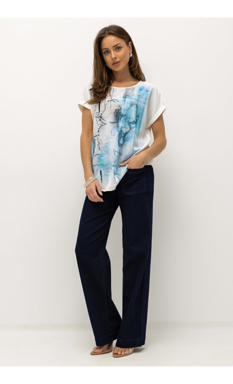 Letnia, wygodna bluzka damska z niebieskim nadrukiem BALOU