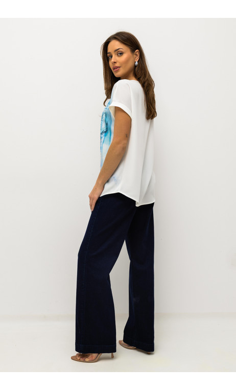 Letnia, wygodna bluzka damska z niebieskim nadrukiem BALOU