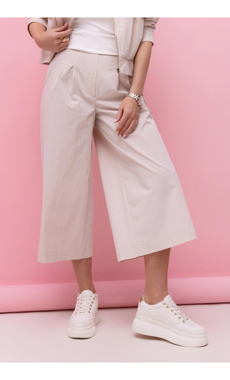 Beżowe, modne spodnie damskie typu kuloty CASMA