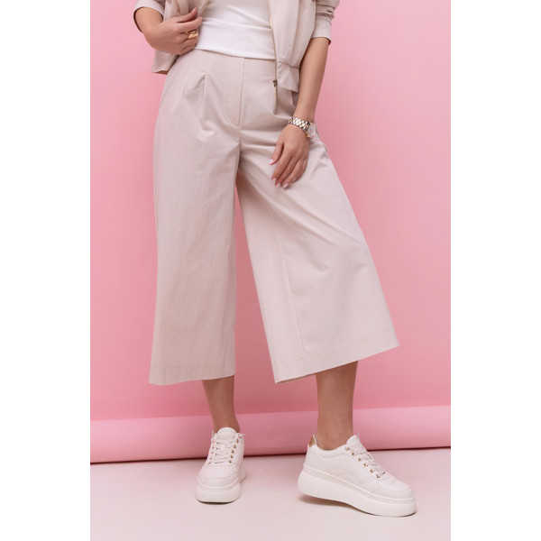 Beżowe, modne spodnie damskie typu kuloty CASMA