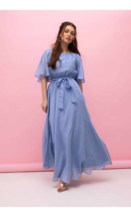 Długa, kobieca sukienka w kolorze pastelowego błękitu  ROKSANA