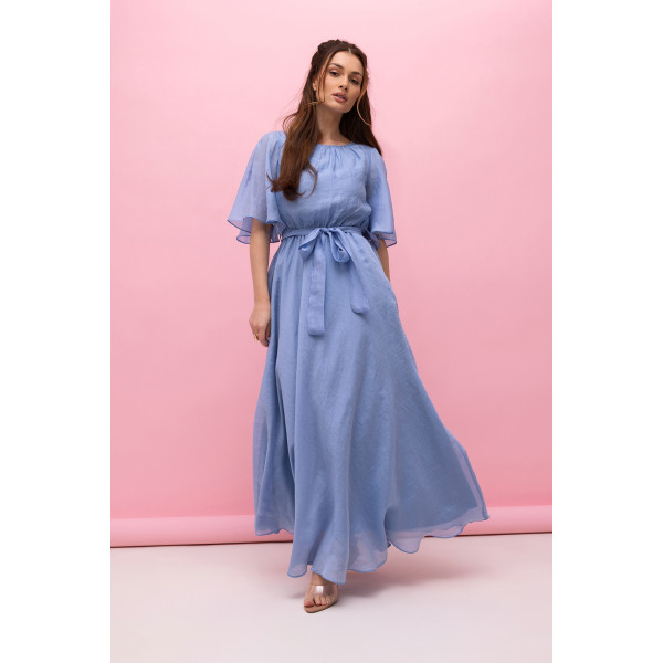 Długa, kobieca sukienka w kolorze pastelowego błękitu  ROKSANA
