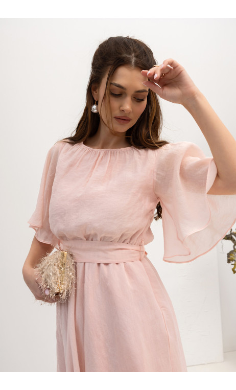 Zwiewna sukienka damska w kolorze pudrowego różu ROKSANA