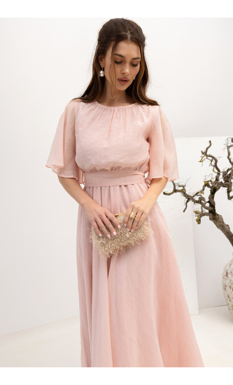 Zwiewna sukienka damska w kolorze pudrowego różu ROKSANA