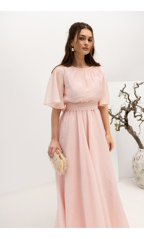 Zwiewna sukienka damska w kolorze pudrowego różu ROKSANA