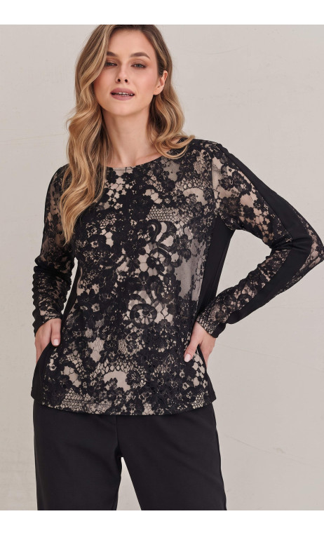 Czarna, elegancka bluzka z efektownym nadrukiem HEMANI